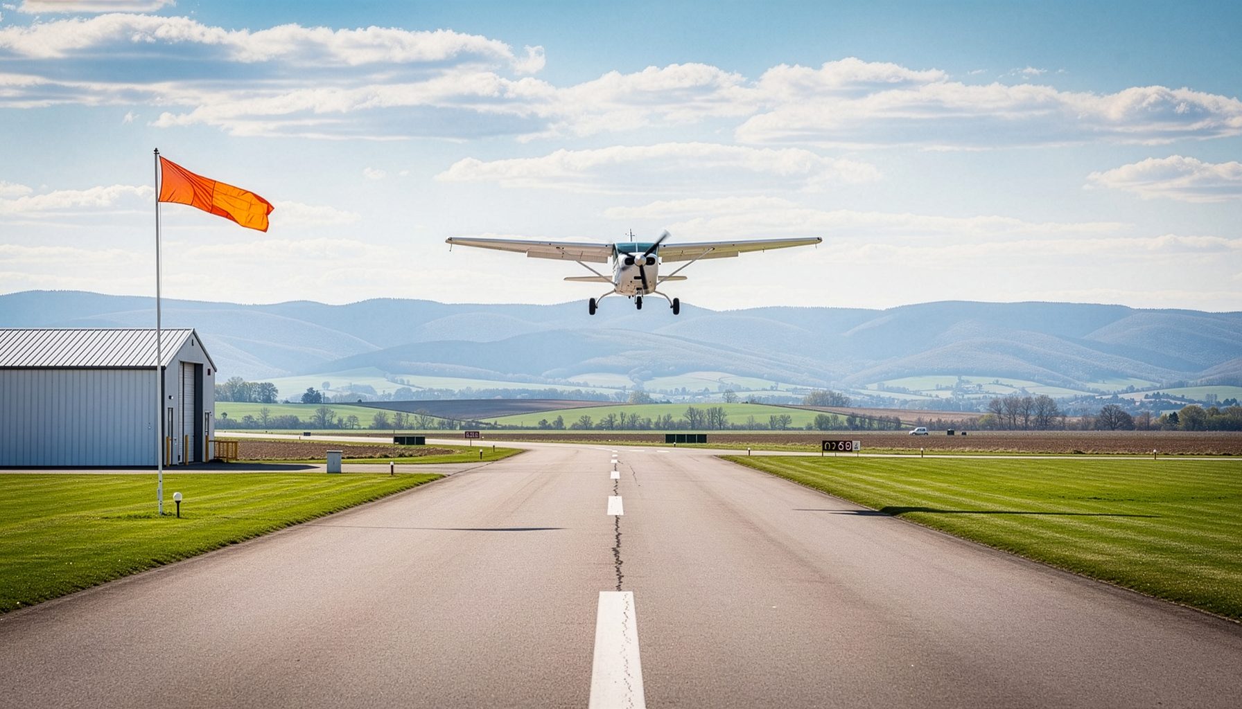 A rural airport runway on a spring morning